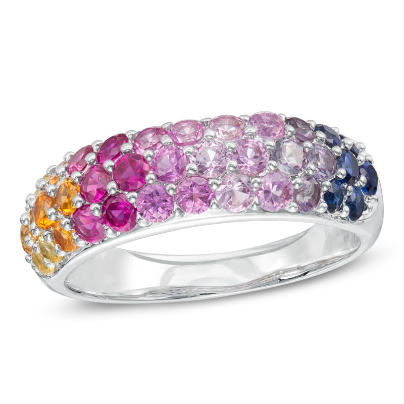 Lab-Created Ruby and Multi-Colour Sapphire Dome Ring in Sterling Silver|Peoples Jewellers