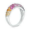 Thumbnail Image 1 of Lab-Created Ruby and Multi-Colour Sapphire Dome Ring in Sterling Silver
