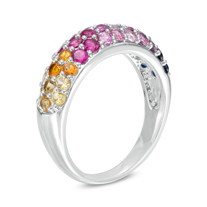 Lab-Created Ruby and Multi-Colour Sapphire Dome Ring in Sterling Silver