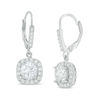 Thumbnail Image 0 of 6.5mm Lab-Created White Sapphire Cushion Frame Drop Earrings in Sterling Silver