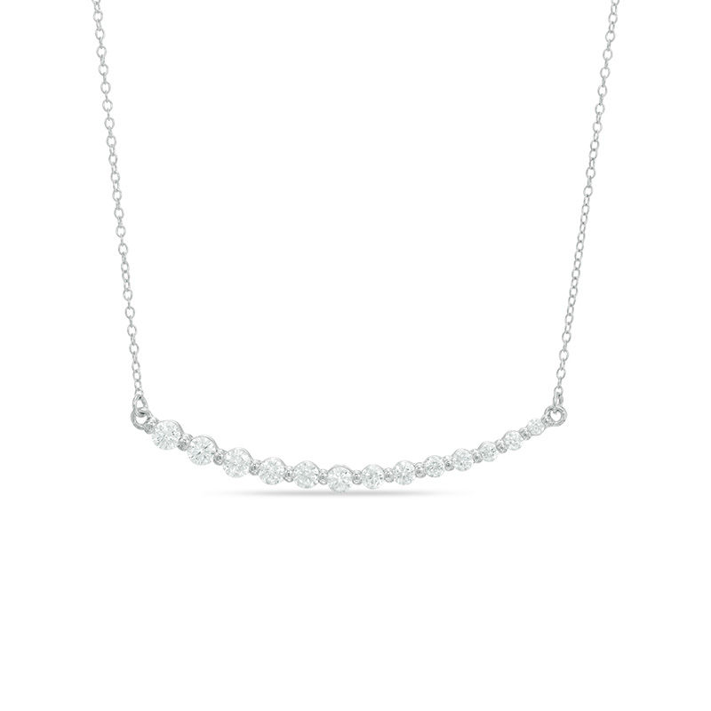 Lab-Created White Sapphire Curved Bar Necklace in Sterling Silver ...