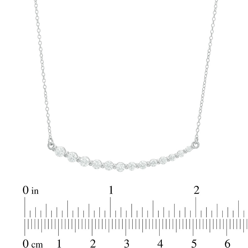 Lab-Created White Sapphire Curved Bar Necklace in Sterling Silver