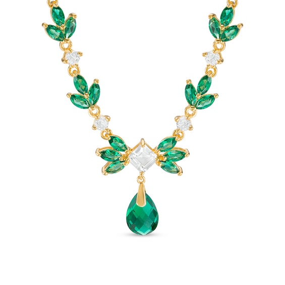 Lab-Created Green Quartz and White Sapphire Floral Necklace in Sterling Silver with 18K Gold Plate - 17"