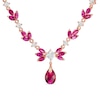 Thumbnail Image 0 of Lab-Created Ruby and White Sapphire Floral Necklace in Sterling Silver with 18K Rose Gold Plate - 17"
