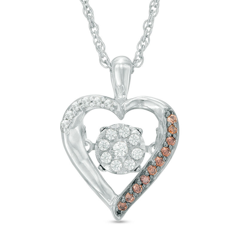 Unstoppable Love™ 0.15 CT. T.W. Champagne and White Composite Diamond Heart Frame Pendant in Sterling Silver|Peoples Jewellers