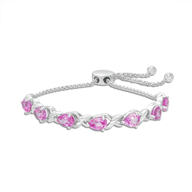 Pear-Shaped Lab-Created Pink Sapphire Infinity Bolo Bracelet in Sterling Silver - 9.5"