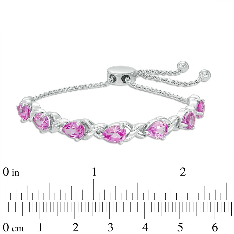 Pear-Shaped Lab-Created Pink Sapphire Infinity Bolo Bracelet in Sterling Silver - 9.5"