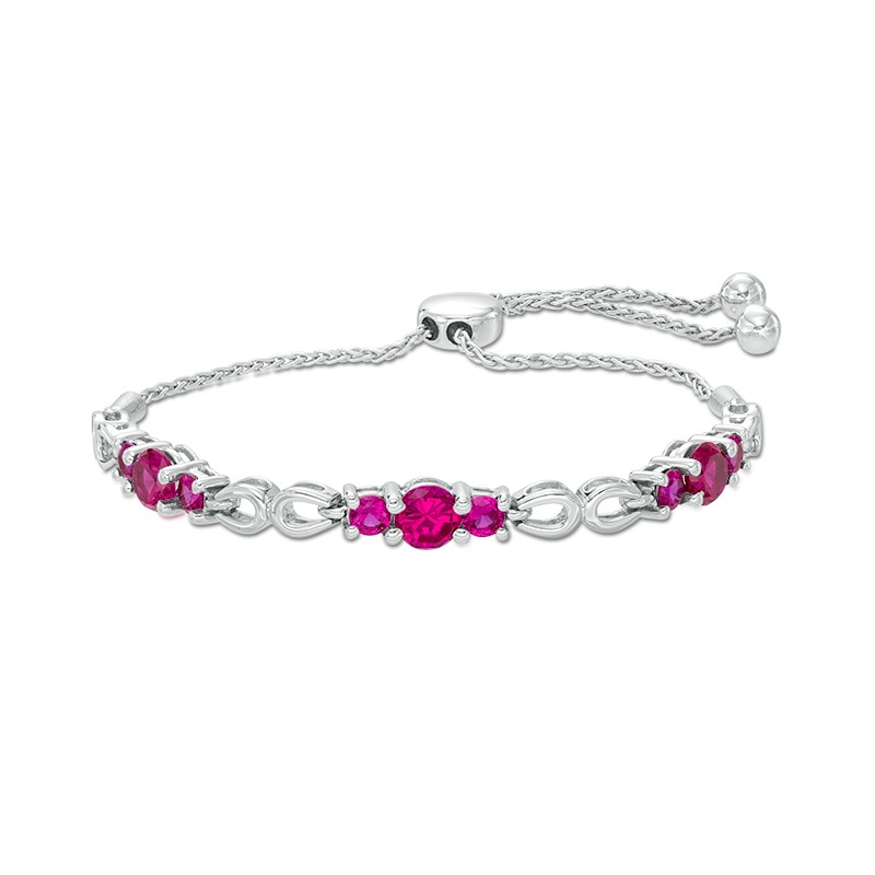 Lab-Created Ruby Three Stone Station Bolo Bracelet in Sterling Silver - 9.5"|Peoples Jewellers