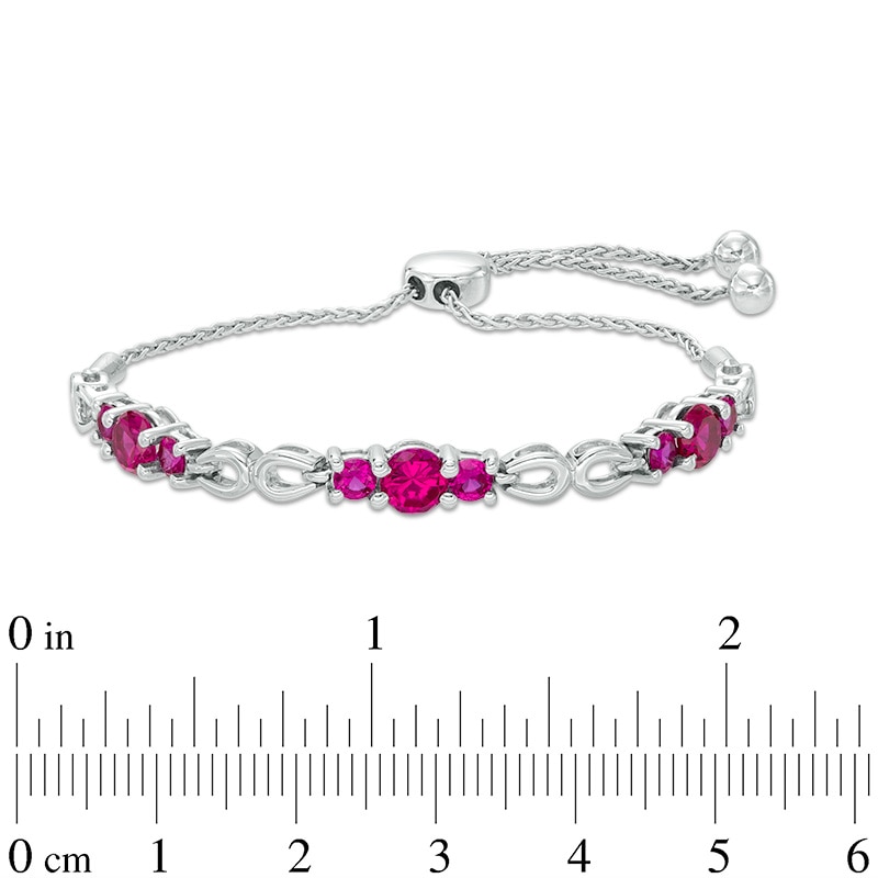 Lab-Created Ruby Three Stone Station Bolo Bracelet in Sterling Silver - 9.5"