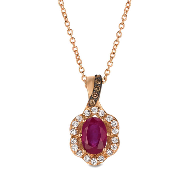 Le Vian® Passion Ruby™ and 0.17 CT. T.W. Diamond Scallop Frame Pendant in 14K Strawberry Gold™