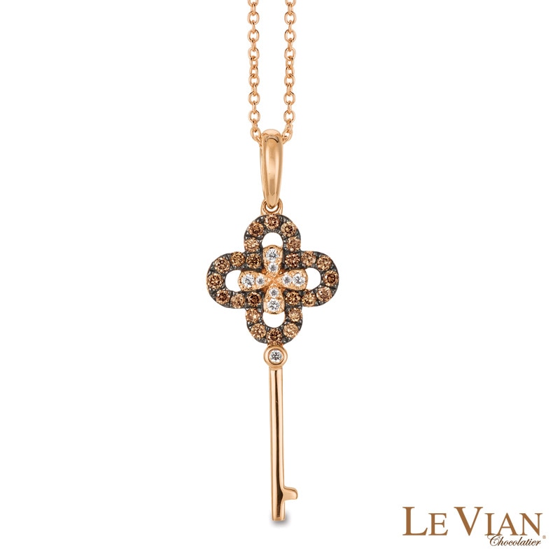 Le Vian Chocolate Diamonds® 0.35 CT. T.W. Diamond Clover-Top Key Pendant in 14K Strawberry Gold™