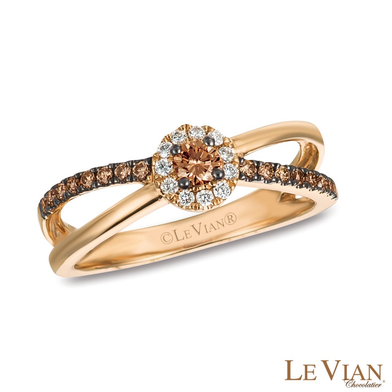 Le Vian Chocolate Diamonds® 0.34 CT. T.W. Diamond Frame Split Shank Ring in 14K Strawberry Gold™