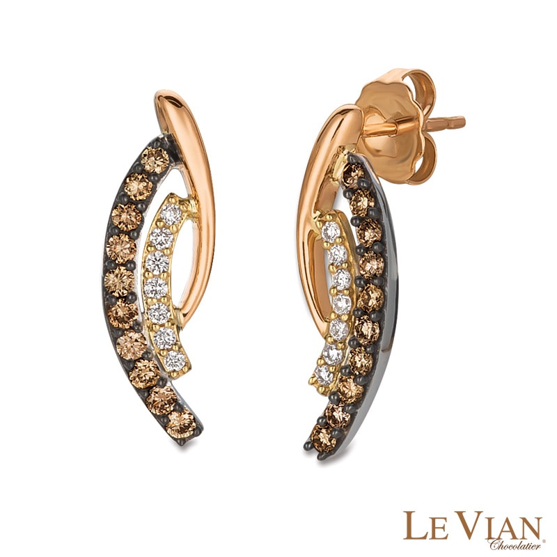 Le Vian Chocolate Diamonds® 0.44 CT. T.W. Diamond Curved Drop Earrings in 14K Tri-Tone Gold