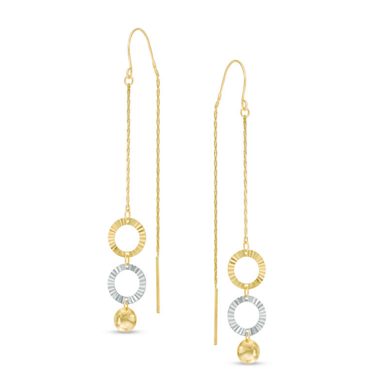 Main Image 1 of Diamond-Cut Triple Disc Threader Earrings in 10K Gold