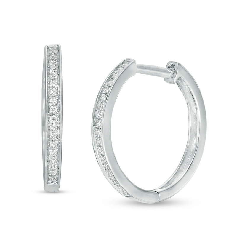 Main Image 1 of 0.07 CT. T.W. Diamond Hoop Earrings in 10K White Gold