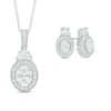 Thumbnail Image 1 of Oval Lab-Created White Sapphire Vintage-Style Frame Pendant and Earrings Set in Sterling Silver