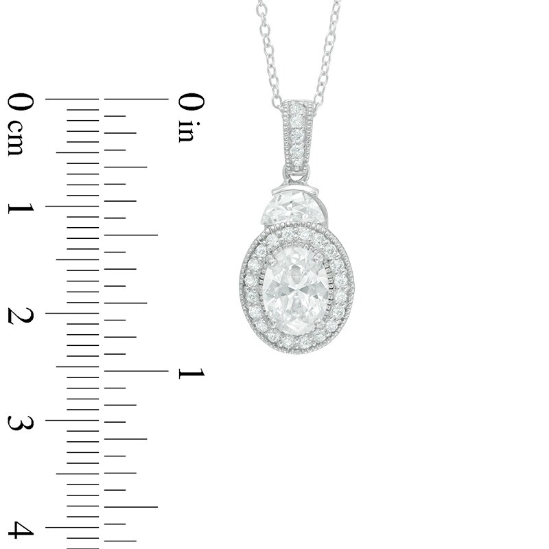 Oval Lab-Created White Sapphire Vintage-Style Frame Pendant and Earrings Set in Sterling Silver