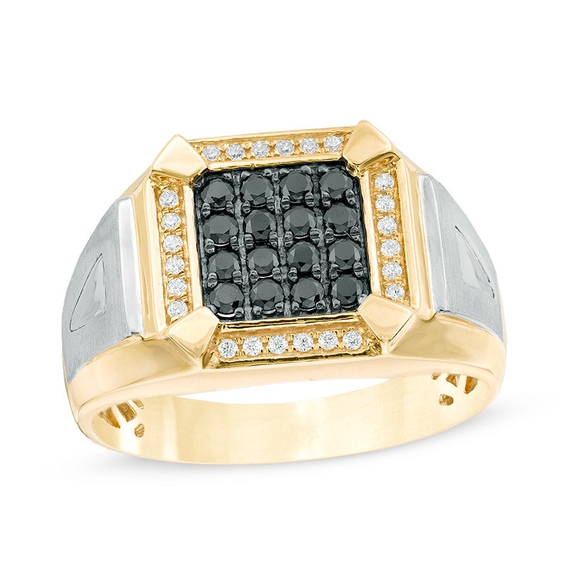 Men's 0.50 CT. T.W. Enhanced Black and White Composite Diamond Square Frame Ring in 10K Two-Tone Gold