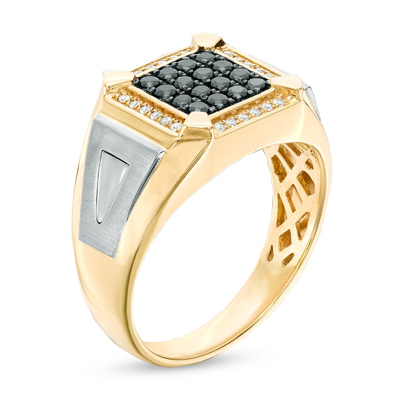 Men's 0.50 CT. T.W. Enhanced Black and White Composite Diamond Square Frame Ring in 10K Two-Tone Gold