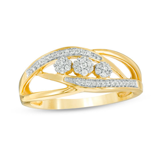 0.15 CT. T.W. Diamond Three Flower Bypass Ring in 10K Gold | Peoples ...
