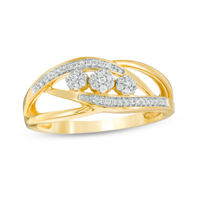 Main Image 1 of 0.15 CT. T.W. Diamond Three Flower Bypass Ring in 10K Gold