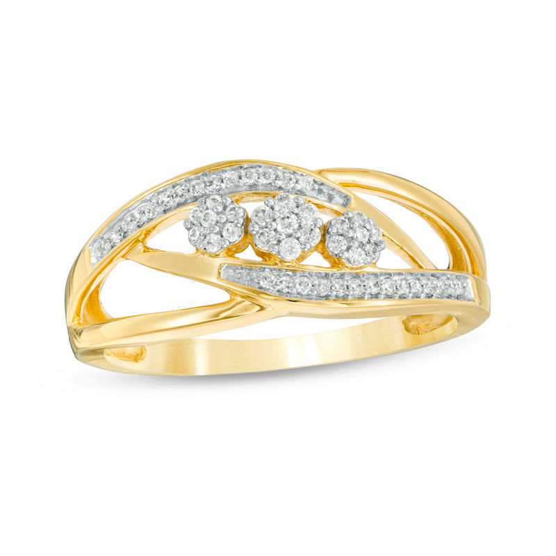 0.15 CT. T.W. Diamond Three Flower Bypass Ring in 10K Gold