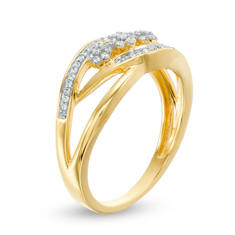 Main Image 2 of 0.15 CT. T.W. Diamond Three Flower Bypass Ring in 10K Gold
