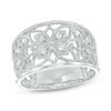Thumbnail Image 0 of 0.15 CT. T.W. Diamond Vintage Style Flower Ring in Sterling Silver