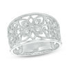 Thumbnail Image 1 of 0.15 CT. T.W. Diamond Vintage Style Flower Ring in Sterling Silver