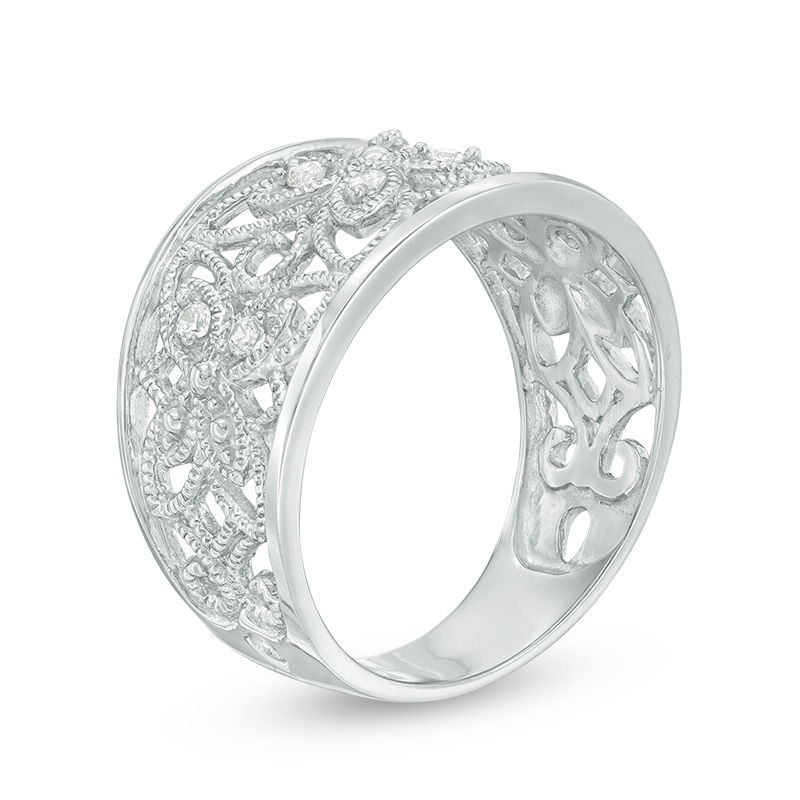 Main Image 2 of 0.15 CT. T.W. Diamond Vintage Style Flower Ring in Sterling Silver