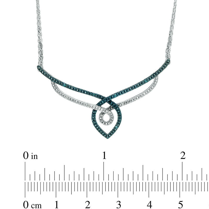 0.10 CT. T.W. Enhanced Blue and White Diamond Twist Necklace, Drop Earrings, and Bangle Set in Sterling Silver