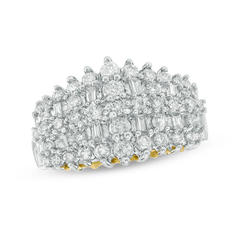 Main Image 1 of 1.00 CT. T.W. Baguette and Round Diamond Multi-Row Ring in 10K Gold