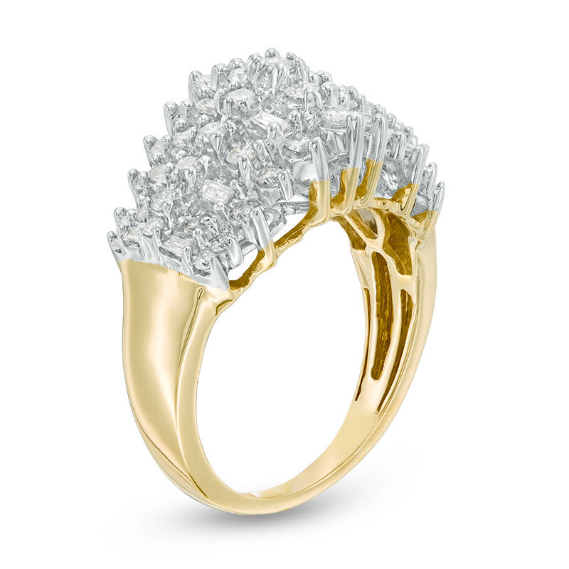 Main Image 2 of 1.00 CT. T.W. Baguette and Round Diamond Multi-Row Ring in 10K Gold