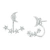 Thumbnail Image 1 of 0.04 CT. T.W. Diamond Moon and Star Front/Back Earrings in Sterling Silver