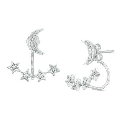 0.04 CT. T.W. Diamond Moon and Star Front/Back Earrings in Sterling ...