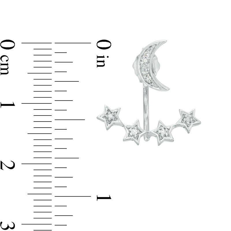 Main Image 2 of 0.04 CT. T.W. Diamond Moon and Star Front/Back Earrings in Sterling Silver