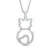 Thumbnail Image 1 of 0.04 CT. T.W. Diamond Cat with Heart Tail Pendant in Sterling Silver