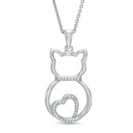 0.04 CT. T.W. Diamond Cat with Heart Tail Pendant in Sterling Silver