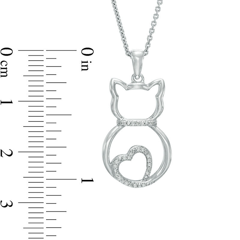 0.04 CT. T.W. Diamond Cat with Heart Tail Pendant in Sterling Silver|Peoples Jewellers