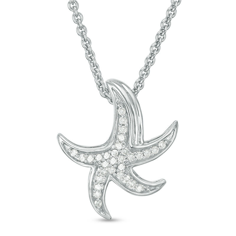 Main Image 1 of 0.10 CT. T.W. Diamond Starfish Pendant in Sterling Silver