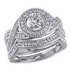 Thumbnail Image 1 of 1.00 CT. T.W. Diamond Frame Rope Twist Bridal Set in 14K White Gold