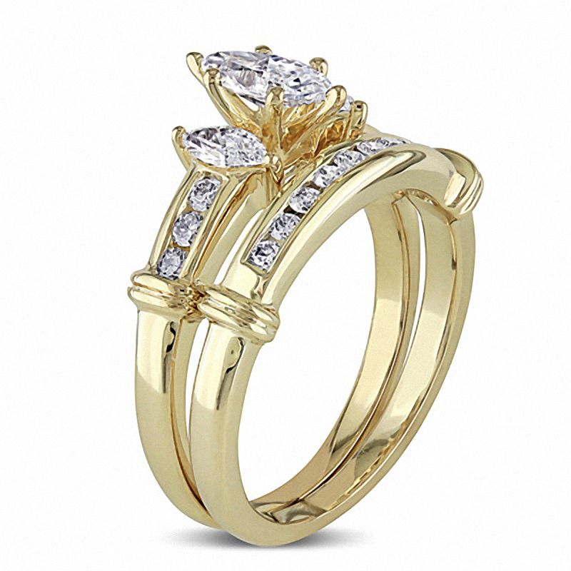 0.99 CT. T.W. Marquise Diamond Three Stone Bridal Set in 14K Gold