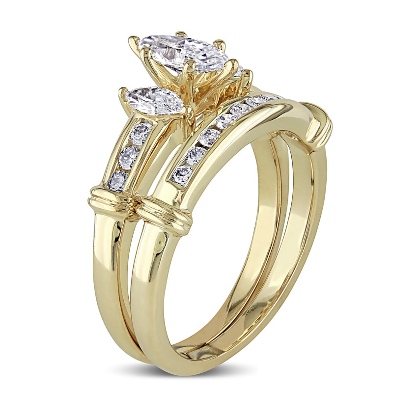0.99 CT. T.W. Marquise Diamond Three Stone Bridal Set in 14K Gold