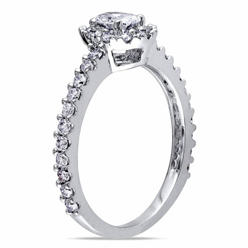 Main Image 2 of 0.97 CT. T.W.  Oval Diamond Frame Engagement Ring in 14K White Gold