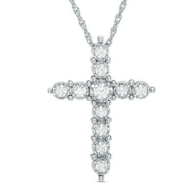0.50 CT. T.W. Diamond Cross Pendant in 10K White Gold