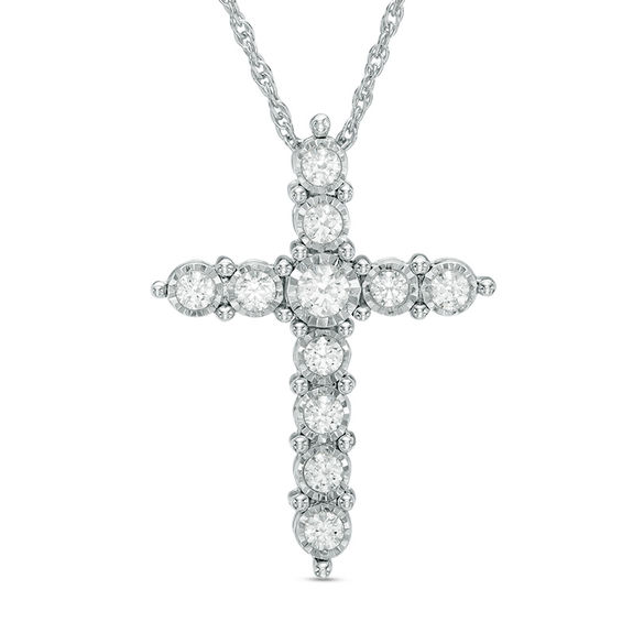0.50 CT. T.W. Diamond Cross Pendant in 10K White Gold