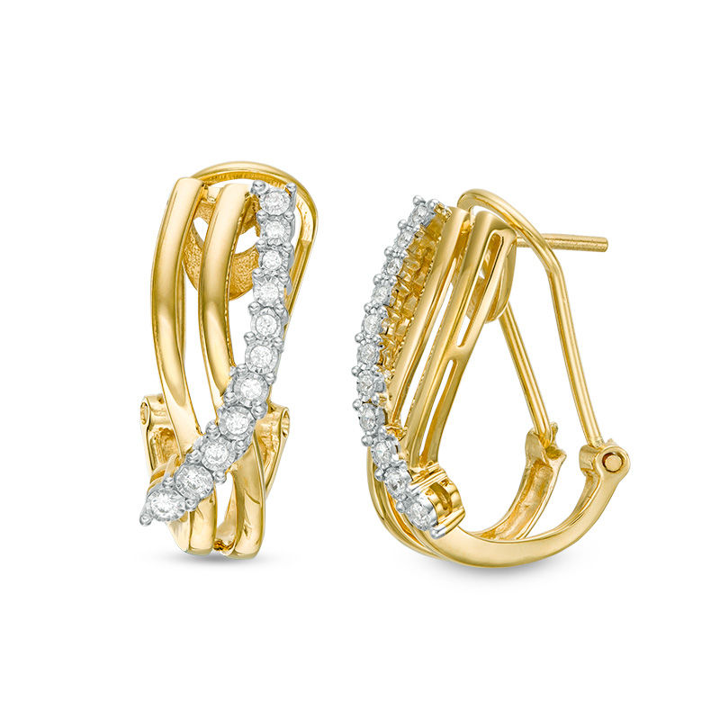 0.25 CT. T.W. Diamond Crossover Hoop Earrings in 10K Gold|Peoples Jewellers
