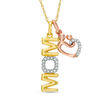 Thumbnail Image 1 of 0.10 CT. T.W. Diamond Vertical "MOM" and Motherly Love Heart Pendant in 10K Tri-Tone Gold