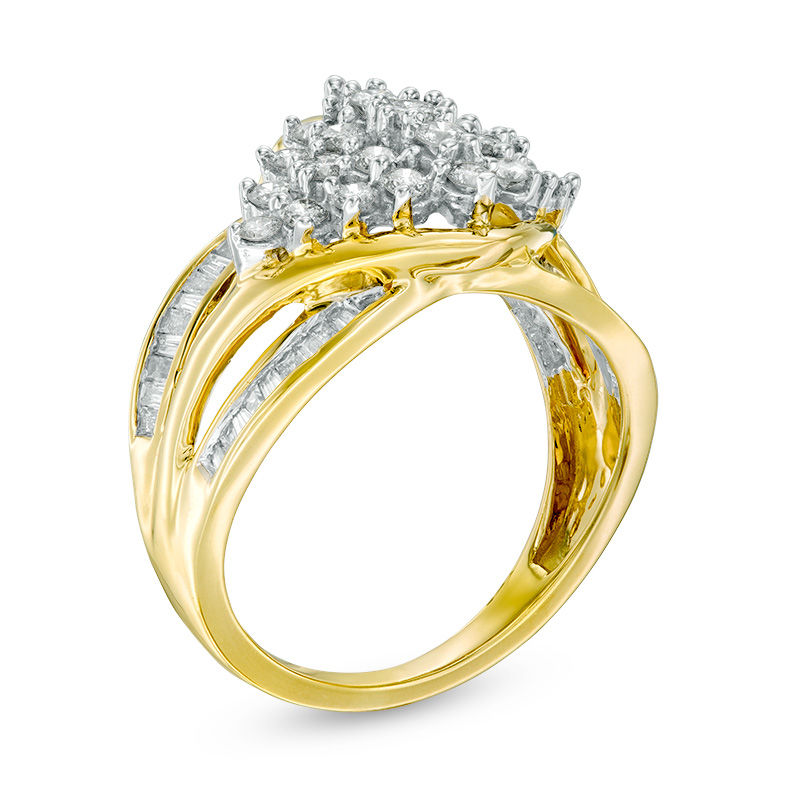 Main Image 2 of 1.00 CT. T.W. Composite Diamond Bypass Split Shank Ring in 10K Gold