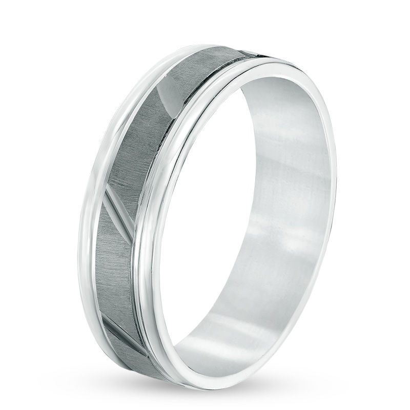 6.0mm Slanted Groove Band in Sterling Silver with Black Rhodium